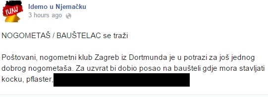 Oglas zabavio iseljenike: 'Tražimo nogometaša-bauštelca...'