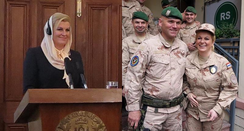 Grabar-Kitarović se iz dame s maramom 'pretvorila' u vojnikinju (FOTO)