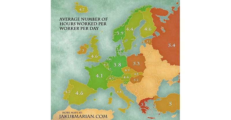 KARTA: Evo koliko prosječno sati dnevno radi Nijemac, Austrijanac, Švicarac...