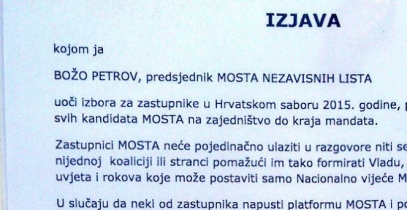 Pročitajte što piše u famoznoj izjavi o nekoaliranju koju je Petrov ovjerio kod javnog bilježnika