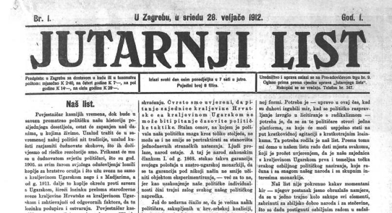 IZLAZIO JE U 7 UJUTRO Evo kako je izgledala naslovnica prvog broja Jutarnjeg lista 1912. godine