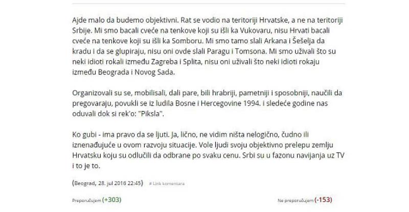 'AJDE MALO DA BUDEMO OBJEKTIVNI' Pročitajte ovaj odličan komentar jednog Srbina