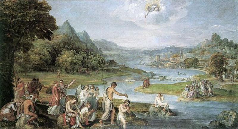 Odmah nakon krštenja ugleda Isus Duha Božjega gdje se spušta na nj