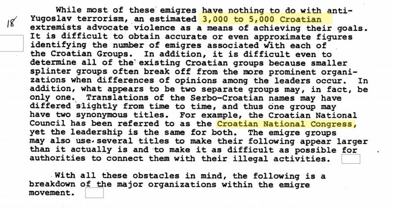 DOKUMENT CIA-E O HRVATSKOJ ANTIJUGOSLAVENSKOJ EMIGRACIJI 'Ima ih do 5000 ekstremnih, pomaže im jedna zemlja, ovo su najopasnije organizacije'
