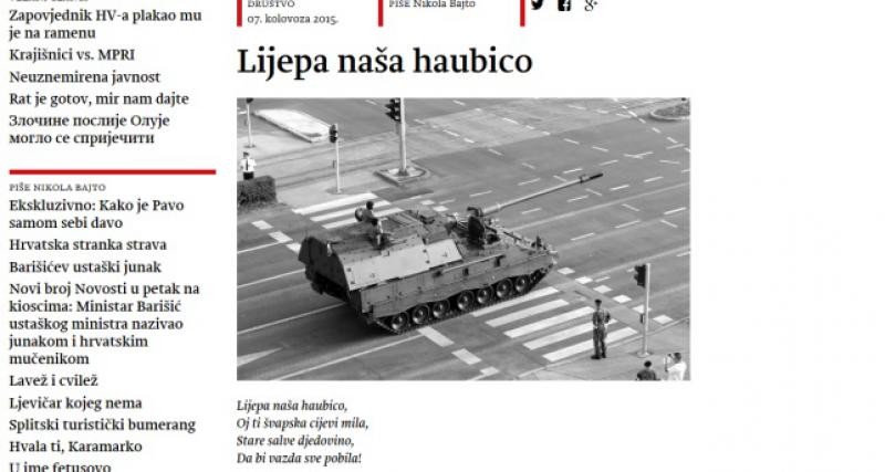 HNIP TRAŽI KAZNENU ODGOVORNOST ZBOG 'LIJEPA NAŠA HAUBICO' ''Novosti' su osramotile hrvatsku himnu'