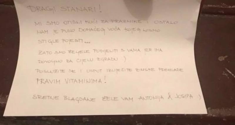 MALA DJELA KOJA PUNO ZNAČE Dvije djevojke u Zagrebu oduševile svoje susjede ovom gestom