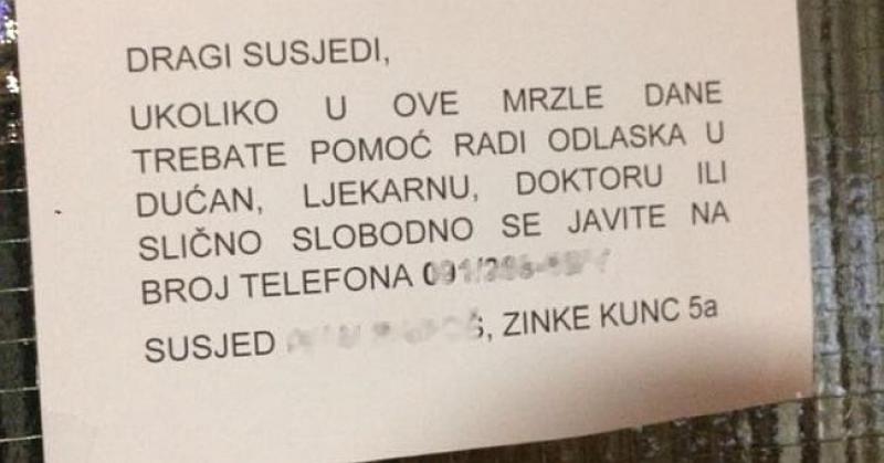DIVNI LJUDI NISU NESTALI Zagrepčanin oduševio susjede ovom porukom
