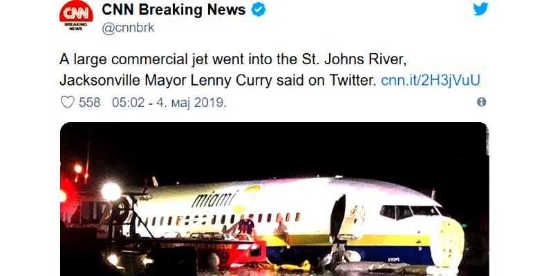 DRAMA PRI SLIJETANJU Boeing 737 prepun putnika u Floridi sletio u rijeku St. Johns