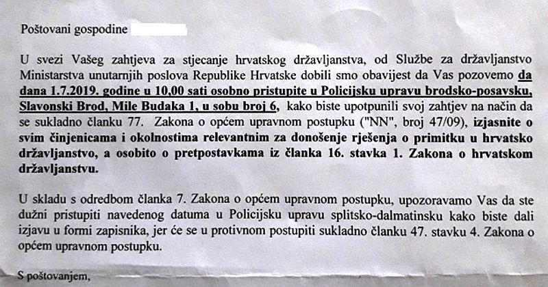(GDJE JE TU LOGIKA?) PISMO OGORČENOG ČITATELJA 'Podnio sam zahtjev za primitak u hrvatsko državljanstvo u konzulatu u Vitezu, a 'završio' u Policijskoj upravi brodsko-posavskoj!'