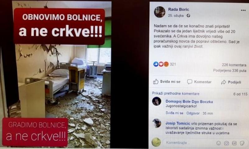 PREKIPJELO FRA MARIU KNEZOVIĆU ‘Rada Borić i ostali lešinari, oprostite, ali zašutite!’