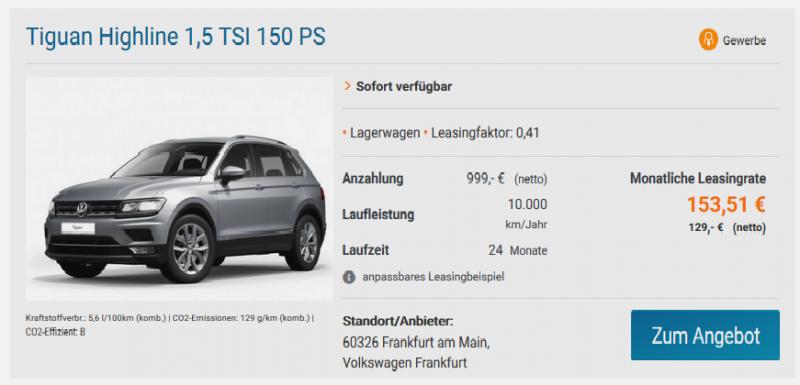 PODUZETNICI, STIGLA NOVA PONUDA IZ VW FRANKFURTA! Tiguan Highline 1,5 TSI 150 PS uz mjesečnu ratu od 153,51 eura