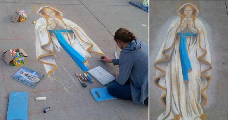 (FOTO) SLIKU VIDJELA KOD BAKE I DJEDA NA MAGNETU Sedamnaestogodišnja djevojka uljepšala susjedstvo crtežom Gospe Lurdske