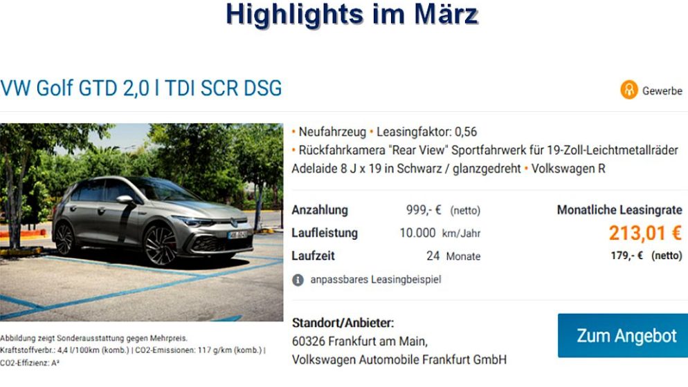 VW OBJAVIO NOVU PONUDU ZA OŽUJAK – Golf GTD po povoljnoj mjesečnoj rati od 213,01 euro