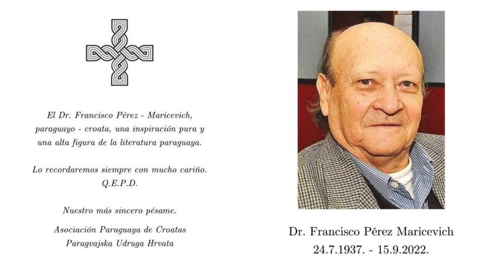 U Paragvaju preminuo dr. Francisco Pérez-Maricevich – književni kritičar, esejist, učitelj, novinar, pjesnik i pripovjedač