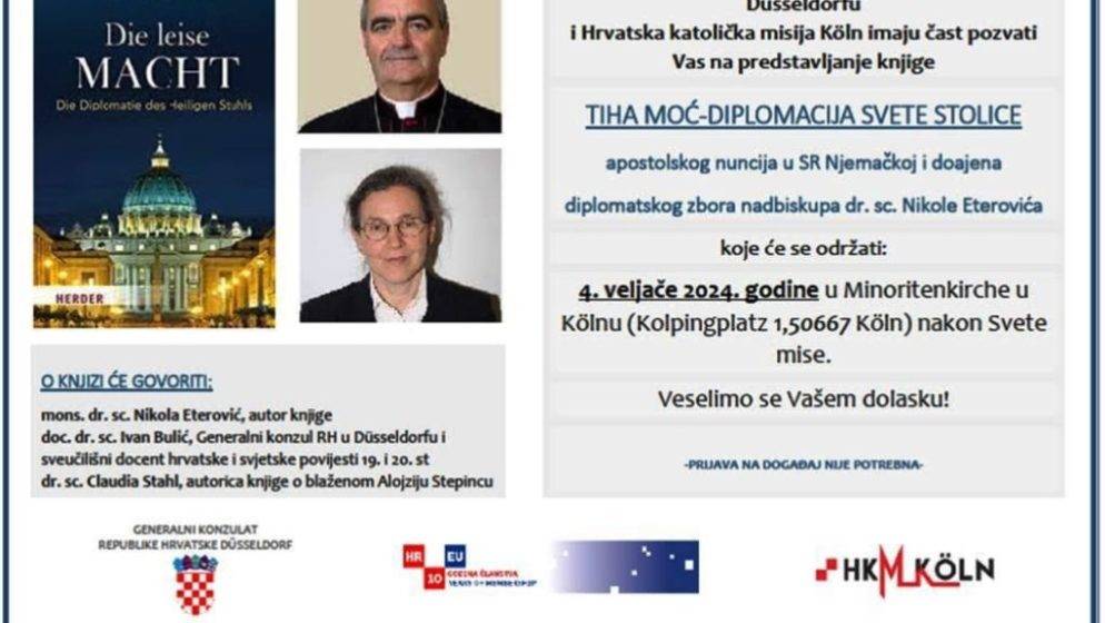 Papinski nuncij mons. dr. Nikola Eterović pohodit će HKM Köln. Tim povodom će se održati predstavljanje knjige ‘Tiha moć – diplomacija Svete Stolice‘