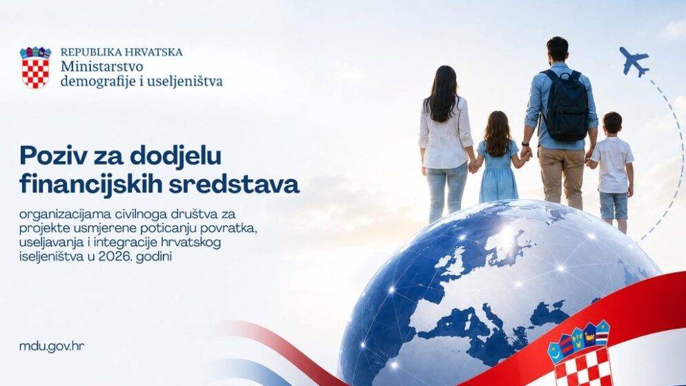 Ministarstvo demografije i useljeništva raspisalo poziv vrijedan 1,2 milijuna eura za projekte hrvatskog iseljeništva