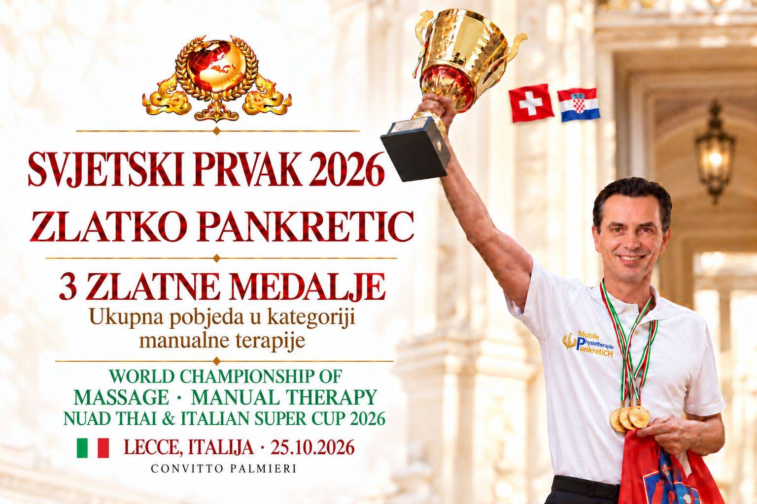 Hrvatski fizioterapeut u Švicarskoj osvojio tri zlata na svjetskom natjecanju u Italiji